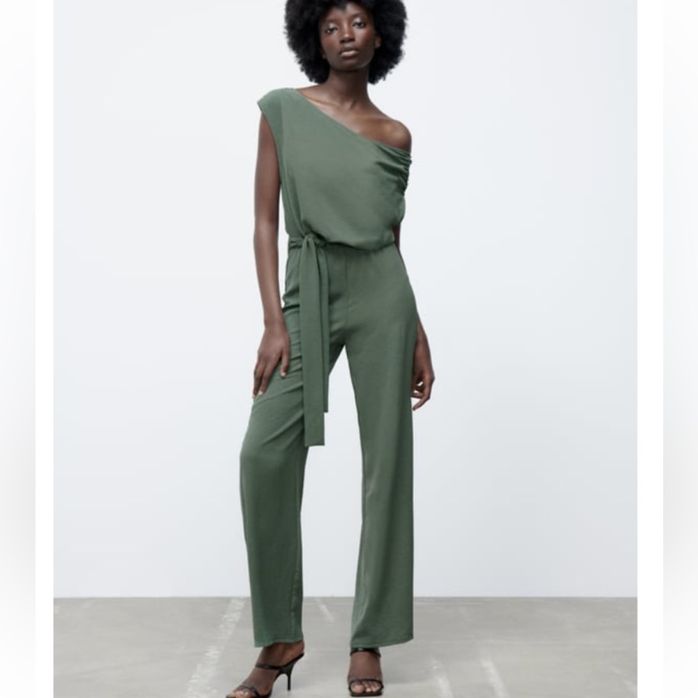 Flowy Green Jumpsuit with Belt